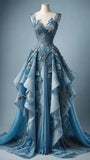 Ndyad A Line Sweetheart Neck Chiffon Applique Long Prom Dress, Evening Dress HZ1024