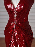 Ndyad Mermaid V-neck Sequins Long Prom Dress,Formal Prom Dress HZ1024