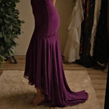 Ndyad Grape Spaghetti Straps Sheath Chiffon Prom Dress With Beads HZ1024