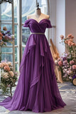 Ndyad A-line Off-shoulder Chiffon Long Prom Dress Formal Evening Gown HZ1024