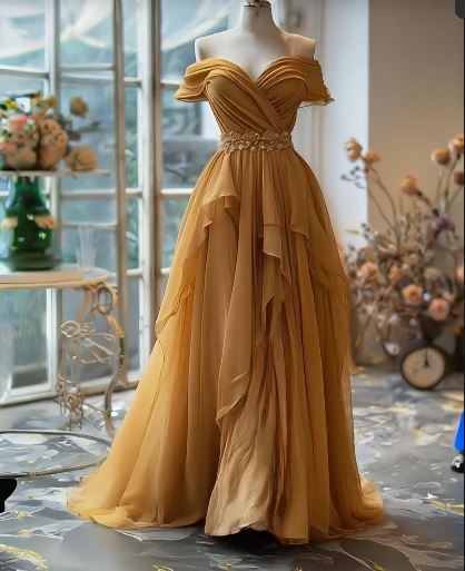 Ndyad A-line Off-shoulder Chiffon Long Prom Dress Formal Evening Gown HZ1024
