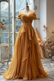 Ndyad A-line Off-shoulder Chiffon Long Prom Dress Formal Evening Gown HZ1024