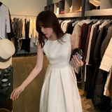 Ndyad style dress light mature style umbrella skirt French style high waist white dress for women HZ1024