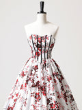Ndyad Strapless White Floral Satin Long Prom Dress, Sweetheart Neck Formal Party Dress HZ1024