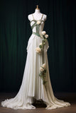 Ndyad A-line Spaghetti Strap Chiffon Long Ball Dress, Vintage Formal Dress HZ1024