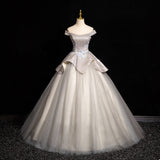 Ndyad Grey A-line Off-shoulder Neck Sequin Tulle Long Prom Dress, Elegant Formal Dress HZ1024