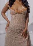 Ndyad Strapless Shiny Beaded Sequin Long Prom Dresses Formal Evening Dresses With Slit HZ1024