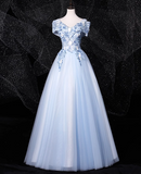 Ndyad 0ff-the-shoulder Tulle Embroidery Long Prom Dress, Elegant Long Formal Dress HZ1024