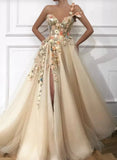 Ndyad flowers A-Line Prom Dresses one shoulder strap Lace Appliques Evening Gown HZ1024