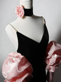 Ndyad V Neck Velvet Black Long Prom Dress, Black Party Dress HZ1024