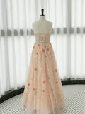 Ndyad Pink A-Line Long Sleeve Tulle Lace Long Prom Dress HZ1024