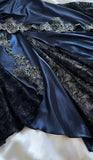 Ndyad Navy Blue Spaghetti Straps Mermaid Satin Appliques Prom Dresses Party Dresses HZ1024