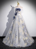 Ndyad off-shoulder tulle three-dimensional floral long prom dress, dark purple evening dress HZ1024