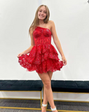 Ndyad Line One Shoulder Navy Tiered Lace Short Homecoming Dress HZ1024