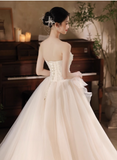 Ndyad Champagne A-Line Strapless Tulle Wedding Dress£¬Gentle Beaded Long Bridal Dress HZ1024