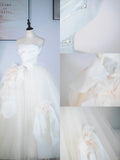 Ndyad Champagne A-Line Strapless Tulle Wedding Dress£¬Gentle Beaded Long Bridal Dress HZ1024