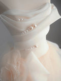 Ndyad Champagne A-Line Strapless Tulle Wedding Dress£¬Gentle Beaded Long Bridal Dress HZ1024