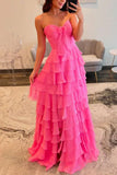 Ndyad Chiffon Sweetheart Tiered Ruffles Prom Dress with Slit HZ1024