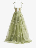 Ndyad A-line Butterfly Lace Corset Prom Dress with Slit HZ1024