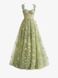 Ndyad A-line Butterfly Lace Corset Prom Dress with Slit HZ1024