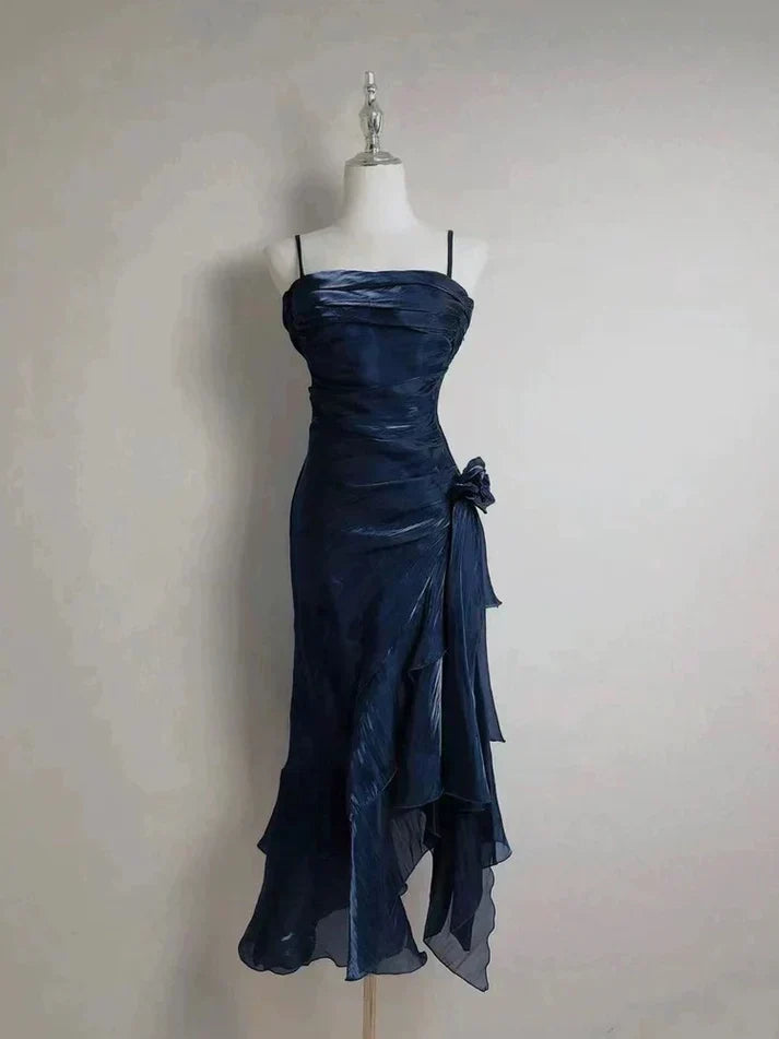 Ndyad Spaghetti Straps Chiffon Satin Ruffled Prom Dresses Fairytale Party Dresses HZ1024