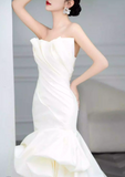 Ndyad Strapless Mermaid Wedding Dresses, Tulle Satin Tender Sleeveless Bridal Gowns HZ1024