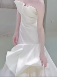Ndyad Strapless Mermaid Wedding Dresses, Tulle Satin Tender Sleeveless Bridal Gowns HZ1024