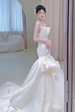 Ndyad Strapless Mermaid Wedding Dresses, Tulle Satin Tender Sleeveless Bridal Gowns HZ1024