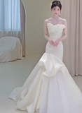 Ndyad Strapless Mermaid Wedding Dresses, Tulle Satin Tender Sleeveless Bridal Gowns HZ1024