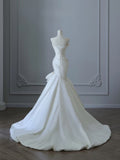 Ndyad Strapless Mermaid Wedding Dresses, Tulle Satin Tender Sleeveless Bridal Gowns HZ1024