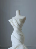 Ndyad Strapless Mermaid Wedding Dresses, Tulle Satin Tender Sleeveless Bridal Gowns HZ1024