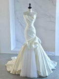 Ndyad Strapless Mermaid Wedding Dresses, Tulle Satin Tender Sleeveless Bridal Gowns HZ1024