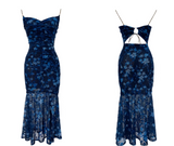 Ndyad holiday floral sling dress blue mesh mermaid dress HZ1024