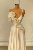 Ndyad A-line One Shoulder White Satin Evening Prom Dress with Ruffles HZ1024