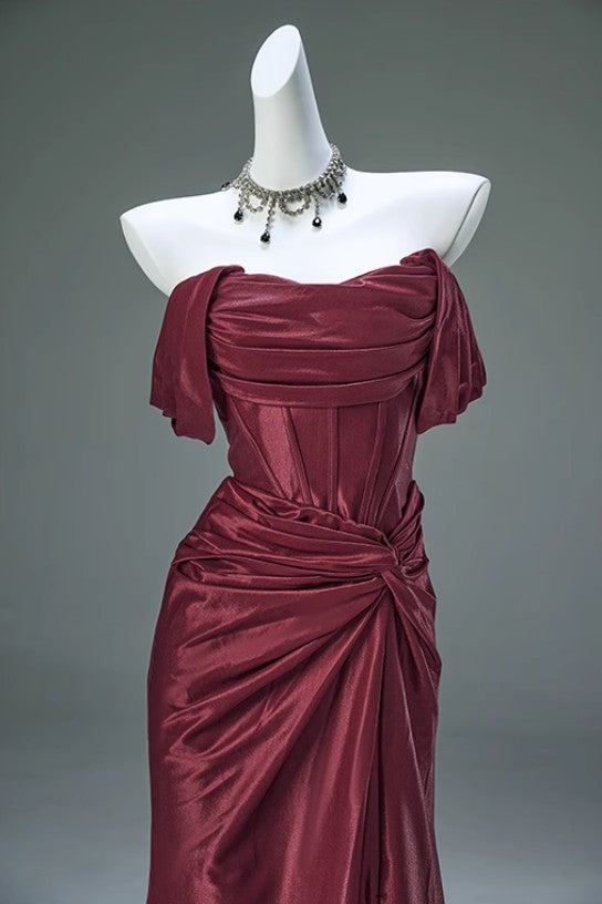 Ndyad Pleated Satin Formal Mermaid Evening Dress,Fahsion Graudation Prom Dresses with Off-the-Shoulder HZ1024