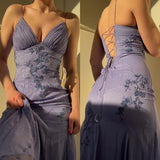 Ndyad Spaghetti Straps V-neck Beaded Backless Prom Dresses Party Dresses HZ1024