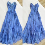 Ndyad Spaghetti Straps V-neck Beaded Backless Prom Dresses Party Dresses HZ1024