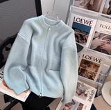 Ndyad style double-head zipper soft waxy sweater jacket loose casual outer wear knitted cardigan HZ1024