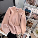 Ndyad style double-head zipper soft waxy sweater jacket loose casual outer wear knitted cardigan HZ1024