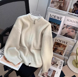 Ndyad style double-head zipper soft waxy sweater jacket loose casual outer wear knitted cardigan HZ1024