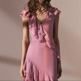 Ndyad V-Neck Chiffon Pleated Sleeveless Back Zippered Long Prom Dress Beautiful Party Dress HZ1024