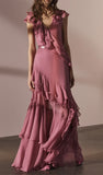 Ndyad V-Neck Chiffon Pleated Sleeveless Back Zippered Long Prom Dress Beautiful Party Dress HZ1024