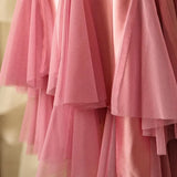 Ndyad A-line Pink Spaghetti Strap Satin Applique Retro Prom Dress Birthday Party Dress HZ1024