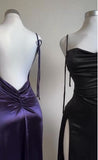 Ndyad Blue Spaghetti Strap Bodycon Satin Elegant Prom Dresses Backless Party Dresses HZ1024