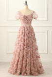 Ndyad A-line Tulle Pleated Floral Long Prom Dress Adult Ceremony Graduation Prom Dress HZ1024
