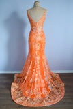 Ndyad Mermaid Spaghetti Straps Sequins Applique Long Prom Dress Tulle Evening Dress HZ1024