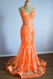 Ndyad Mermaid Spaghetti Straps Sequins Applique Long Prom Dress Tulle Evening Dress HZ1024