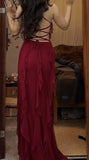 Ndyad Spaghetti Straps Chiffon Long Prom Dress Formal Evening Dress HZ1024