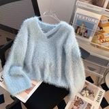 Ndyad V-neck base sweater, soft and glutinous imitation mink fleece sweater HZ1024