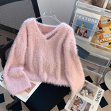 Ndyad V-neck base sweater, soft and glutinous imitation mink fleece sweater HZ1024